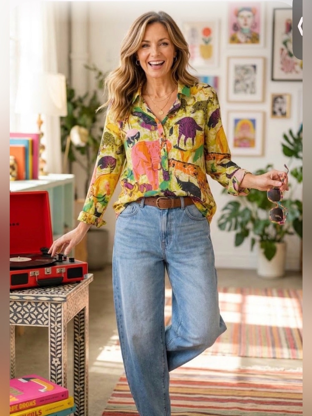 J. Crew Ratti Safari Animal Print Popover Shirt Size 14 Tropical Resort Blouse